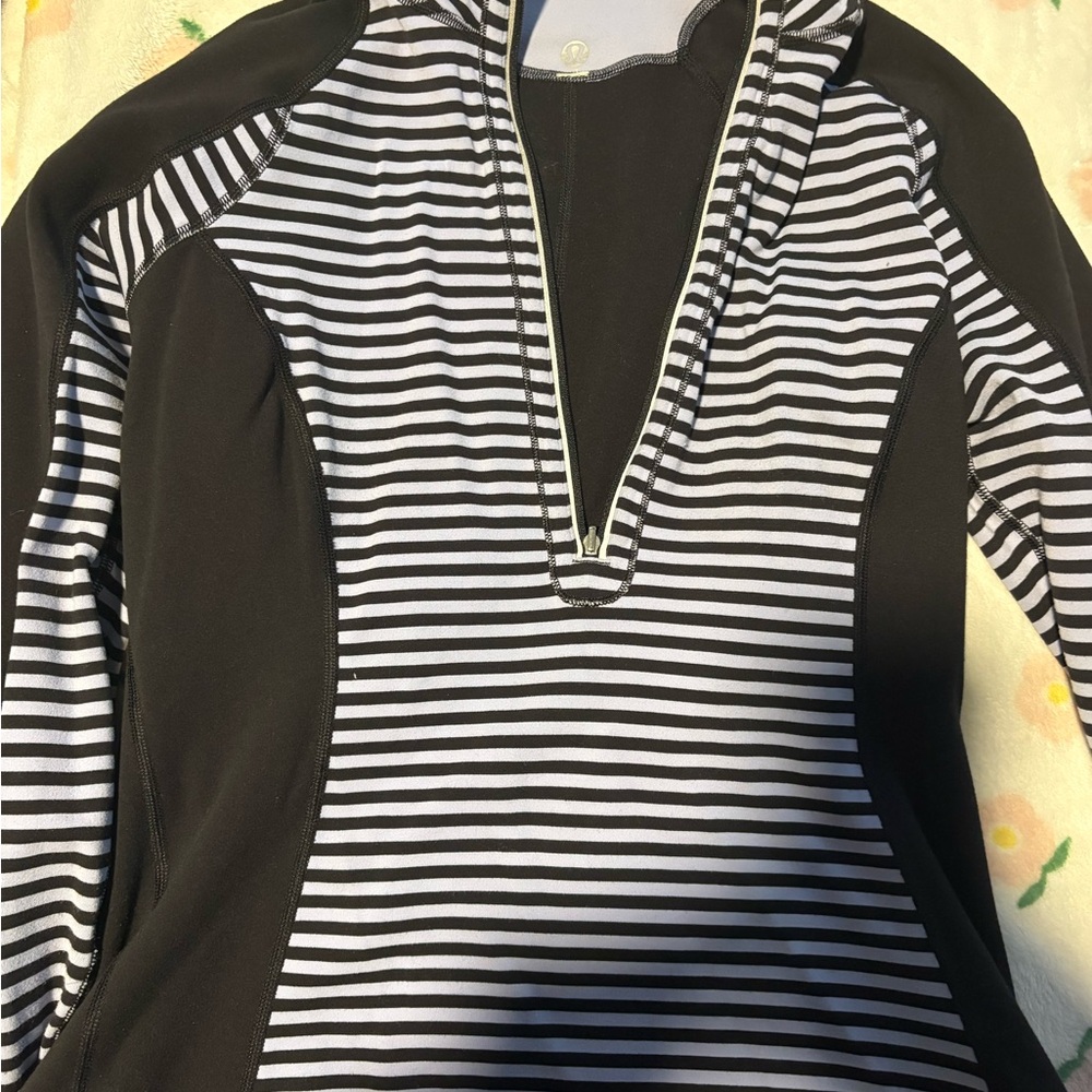 lululemon athletica Black and light purple striped quarter zip